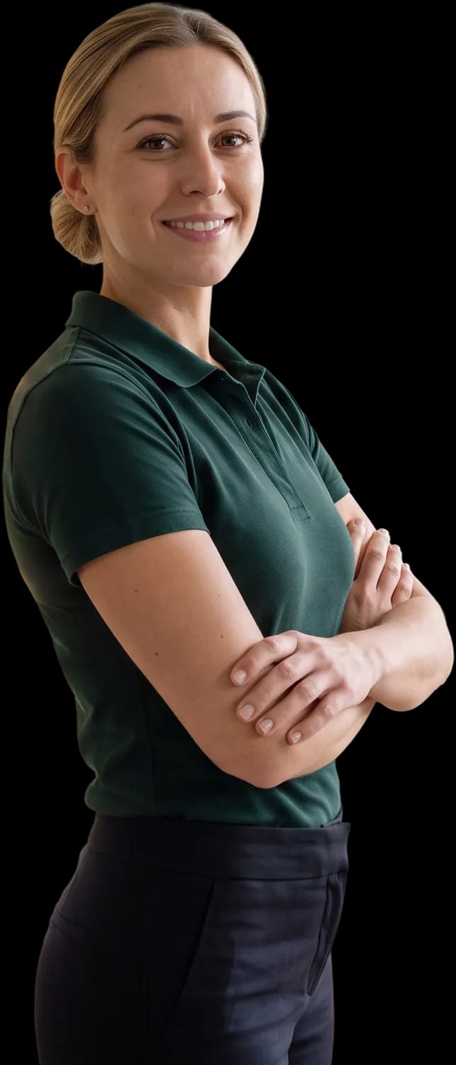 A UKDE team member smiling with her arms crossed.