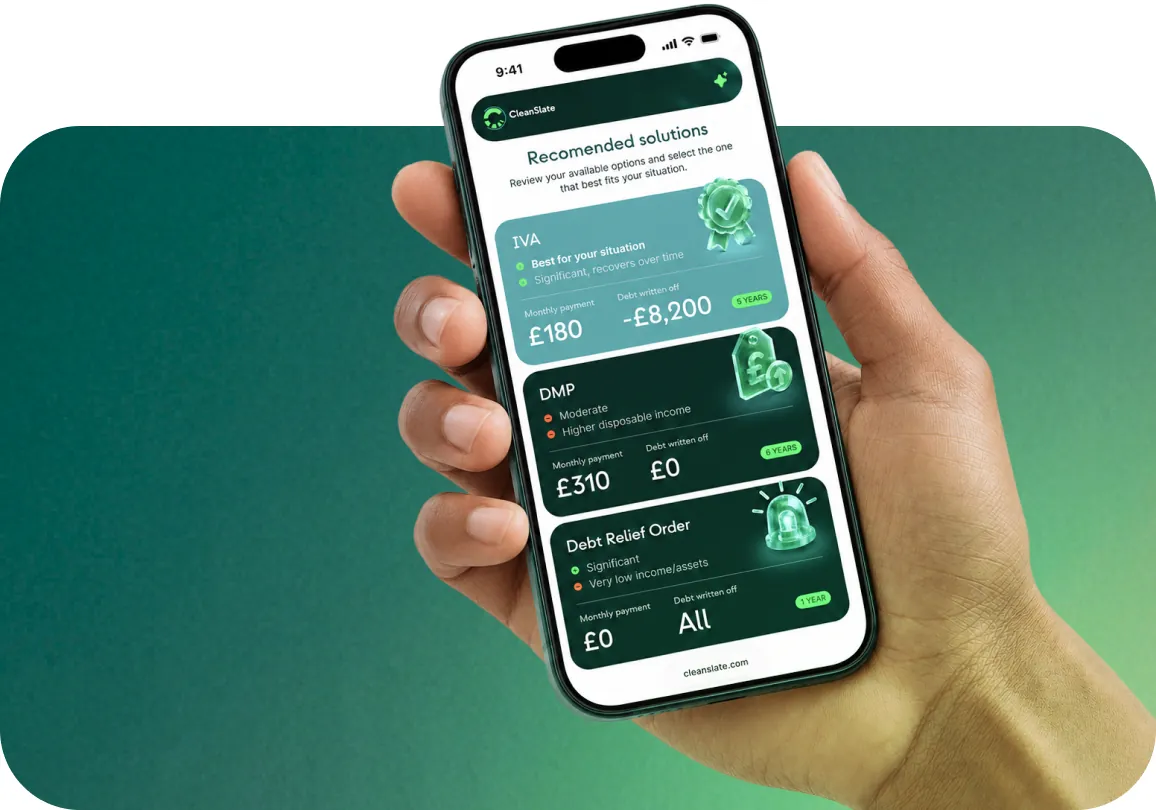 A hand holding a phone showing recommended credit options.